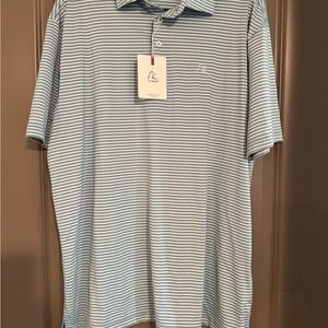 NWT Rhoback Light Blue and White Striped Golf Polo